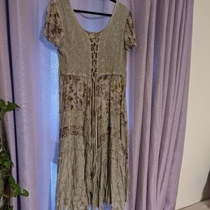 SOLDVintage '90s Silver embroidered Corset Lace Up Maxi Dress Renaissance witchy